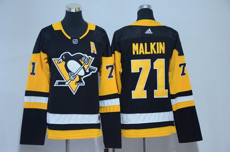 Women Pittsburgh Penguins 71 Malkin Black Hockey Stitched Adidas NHL Jerseys